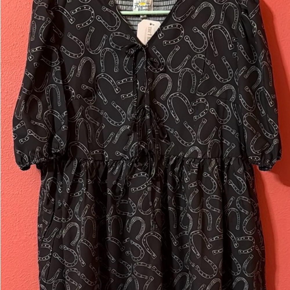 Black Horseshoe Print Mini Dress